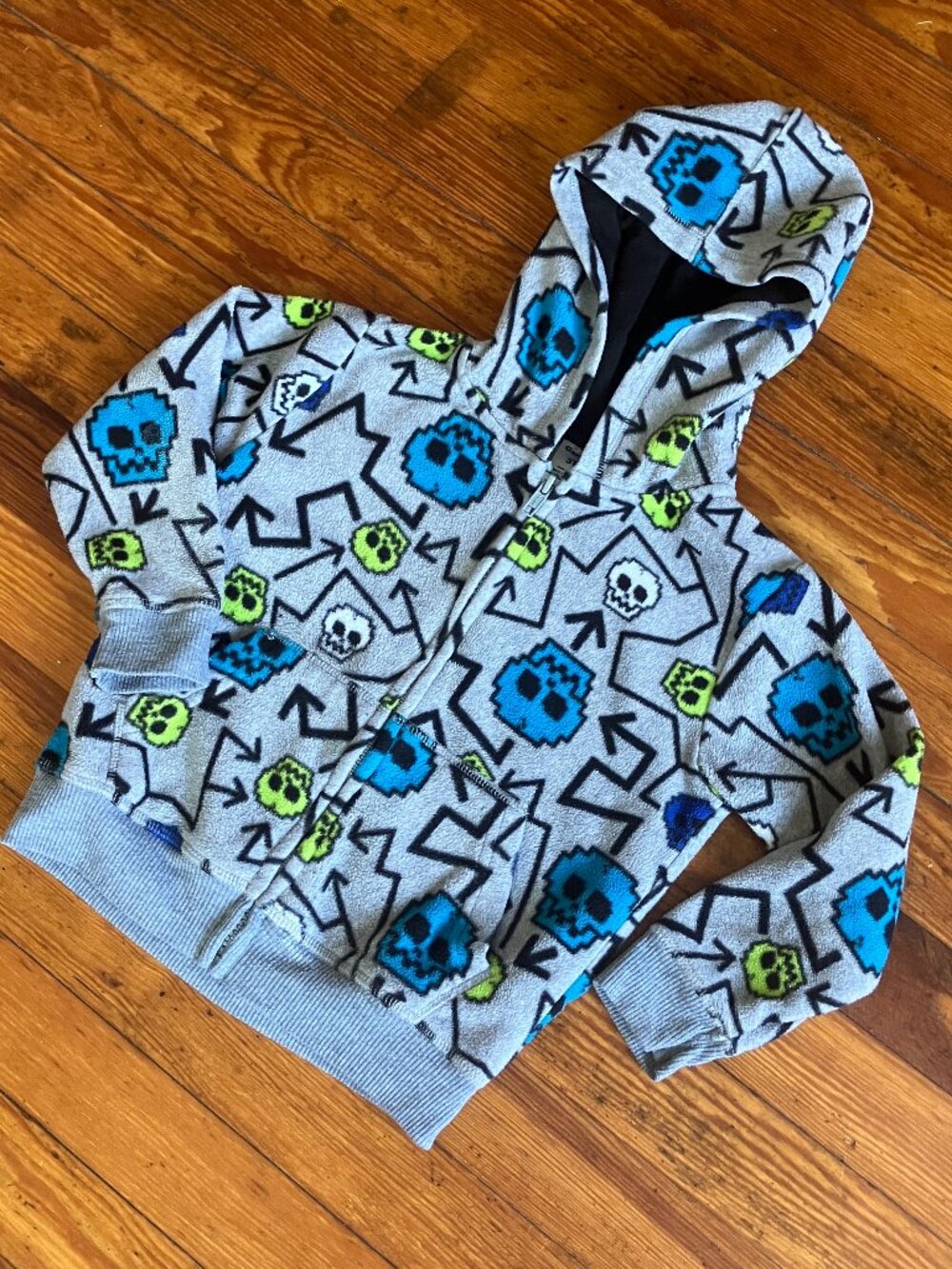 Garanimals Toddler Boys Skull Fleece Zip Up Hoodie Jacket Grey Neon Blue 3T